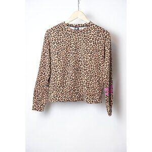 Pixie Lane Leopard Print Long Sleeve T-Shirt with PInk accent Size XS